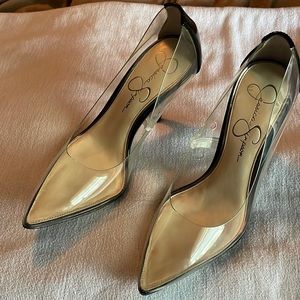 Jessica Simpson Clear Heels with Black trim size 7
